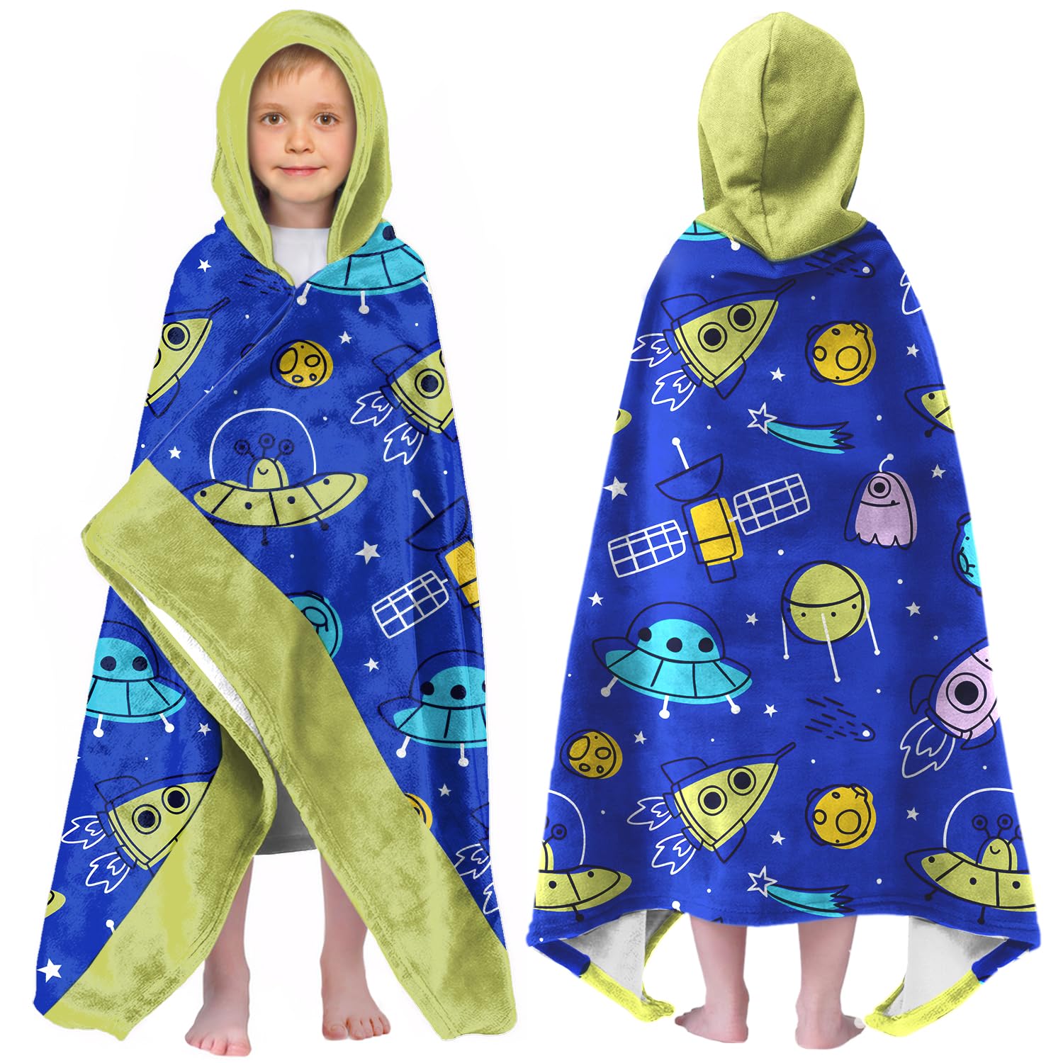 Starry Sky Hooded Beach Towel for Boys, 30x50 in Bath and Pool Wrap, 03