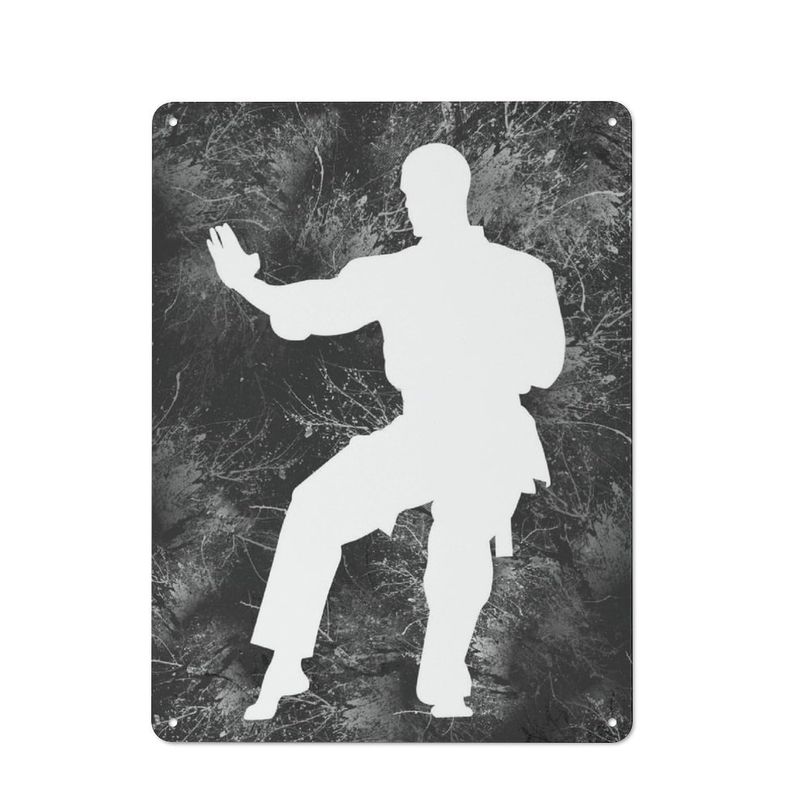 Junmoney Karate Silhouette 23 Metal Sign 40X30cm With For Hallway Wall, Vintage Decor, For Garage, Workshop And Man Cave Decoration