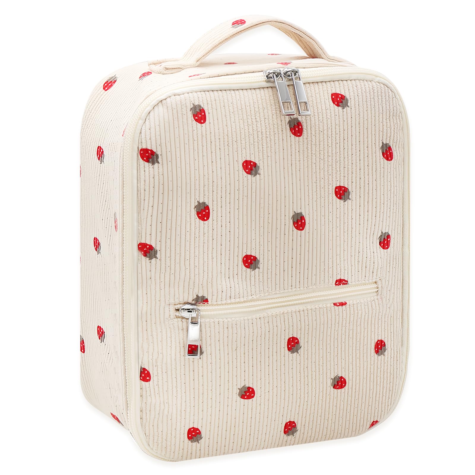 Lunch Bag for Women Cute Corduroy Lunch Tote Bags Reusable Lunch Tote Handbags Leakproof Thermal Cooler Lunch Case Large Capacity Lunch Box for Girls School Travel Picnic (Corduroy strawberry)