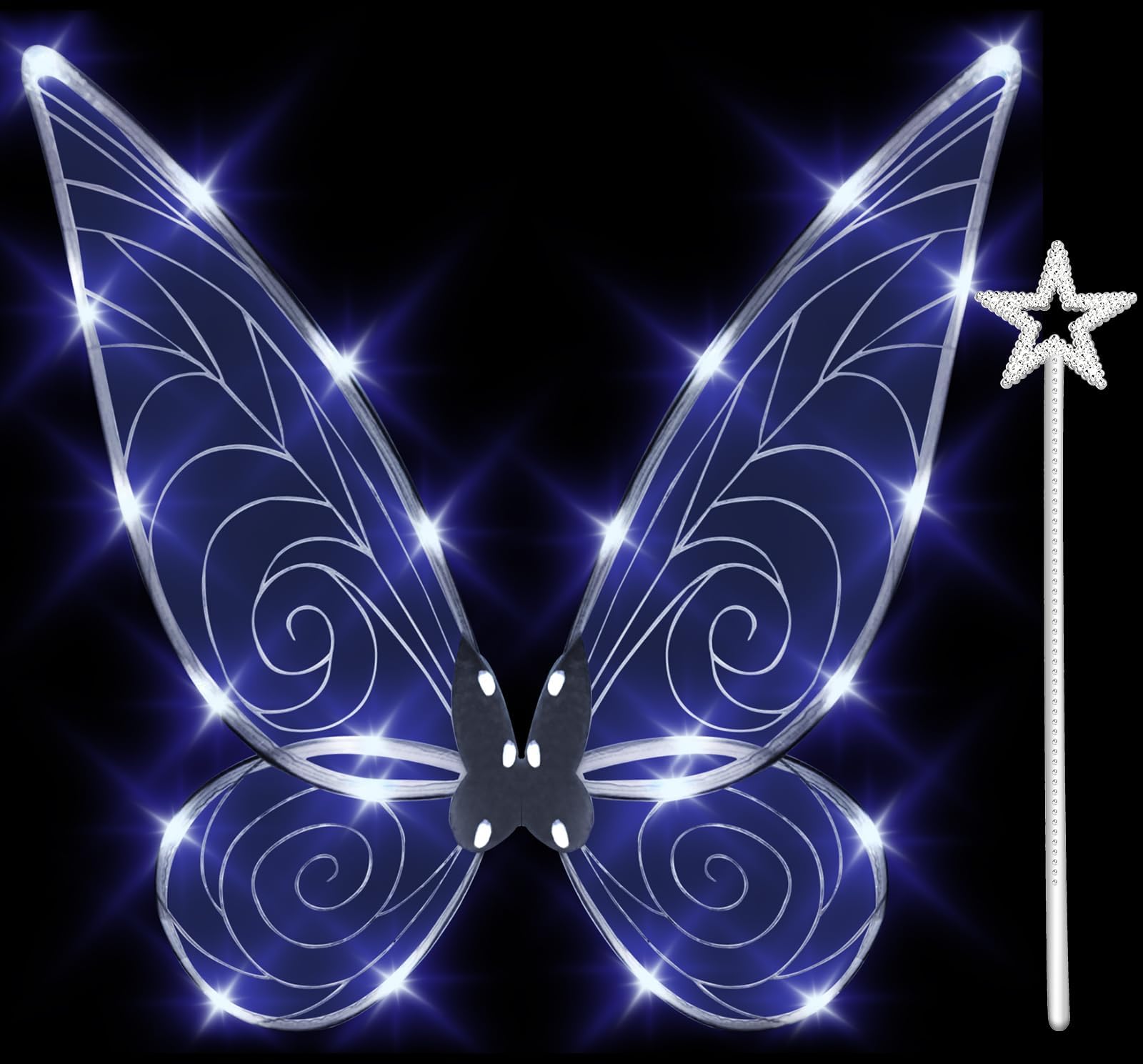 Silom Fairy Wings Light up Butterfly Wings for Adult Kids, LED Fairy Wing Sparkle Angel Wings for Girls Women Halloween Cosplay Costume Angel Wings Dress Up Costume (White)
