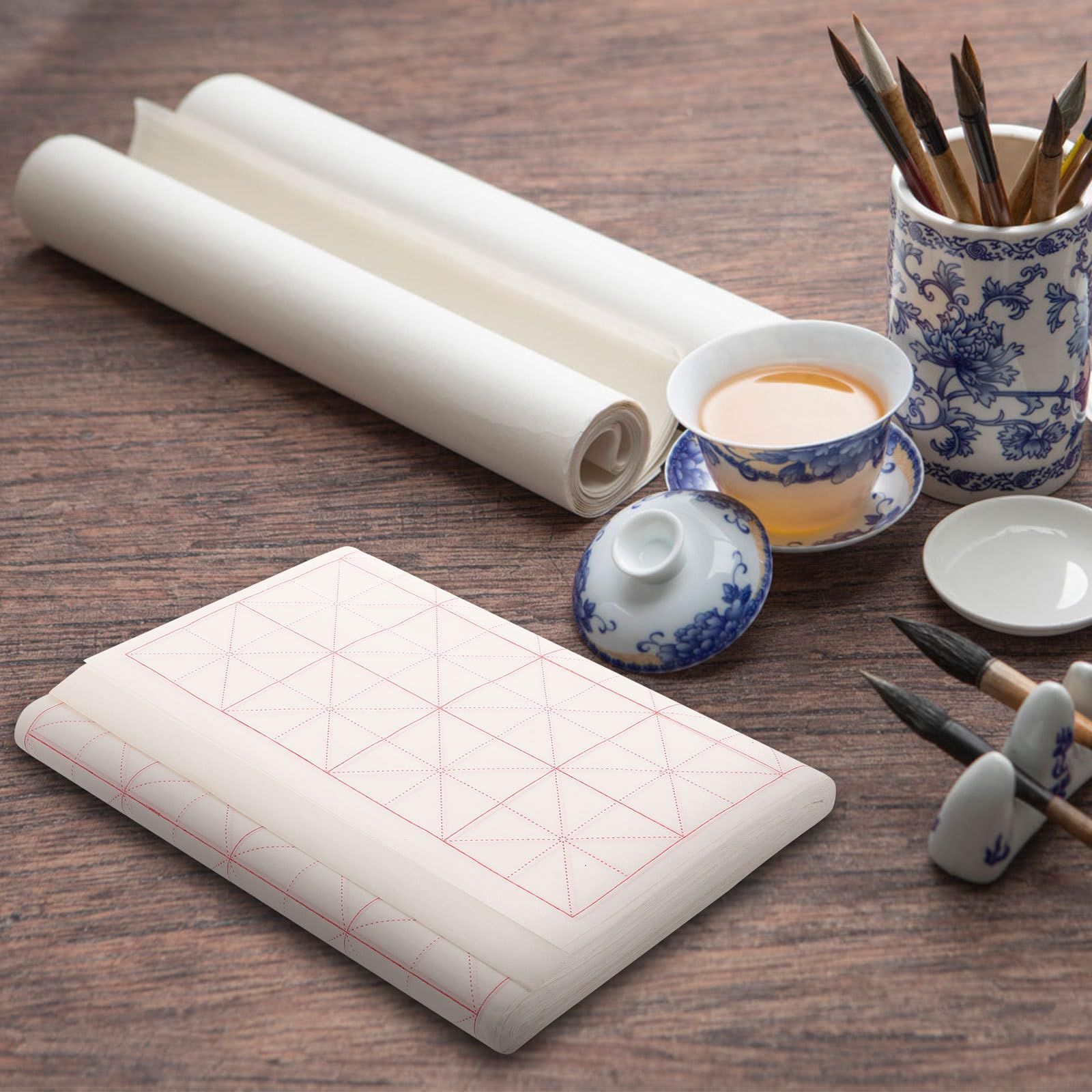 Housoutil 100 piezas Papel de Caligrafía con Rejilla de Escritura de Papel de Arroz Semi-absorbente para Práctica de Escritura y Manualidades