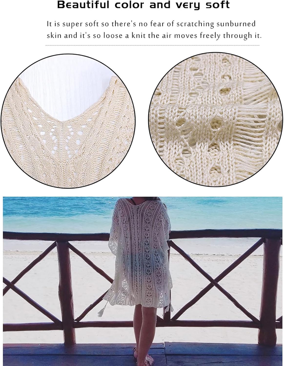 shermie Swimsuit Cover Ups for Women Short Sleeve V Neck Side Slit Loose Casual Mesh Knit Crochet Top - Image 6