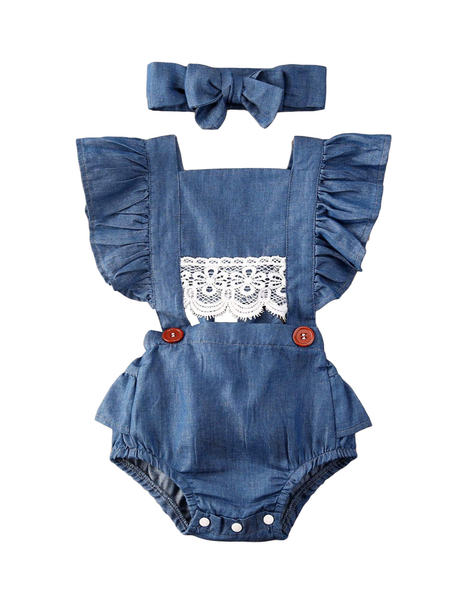 Newborn Baby Girl Ruffle Cotton Bodysuit Pattern Short Sleeve Rompers Jumpsuit Headband Outfits