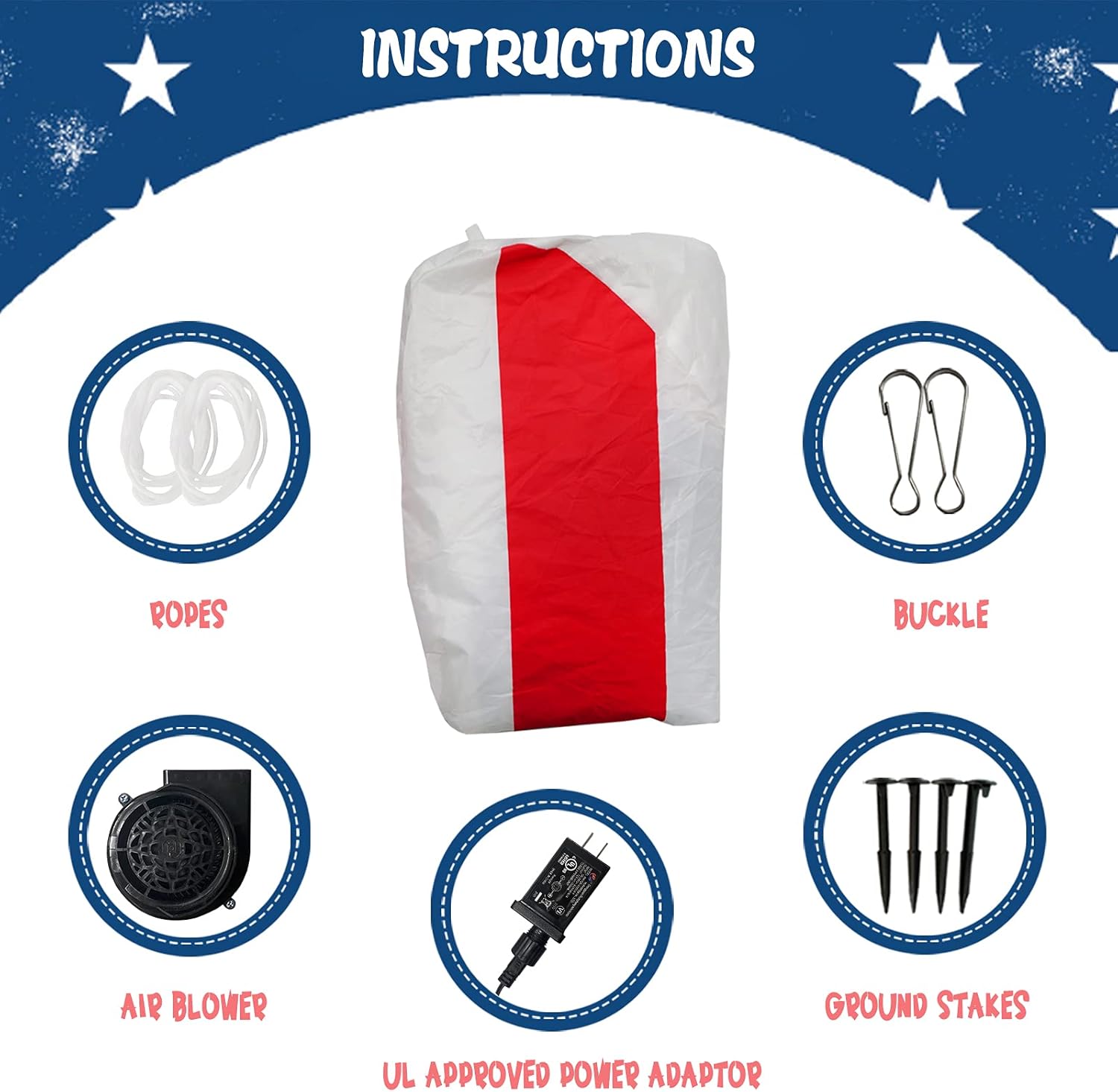 4FT Fourth of July Inflatable Star, American Flag Patriotic Inflatable Star Built-in Bright LED Lights for 4th of July Blow Up Inflatable Memorial Day Independence Day Inflatables Outdoor Decoration