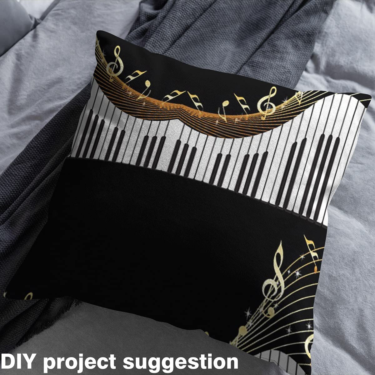 Piano Fabric by The Yard Music Themed Upholstery Fabric for Chairs Sofa Couch Musical Notes Stripes Outdoor Fabric Waterproof 1 Yard,(L92*W150cm) Black White - Image 2