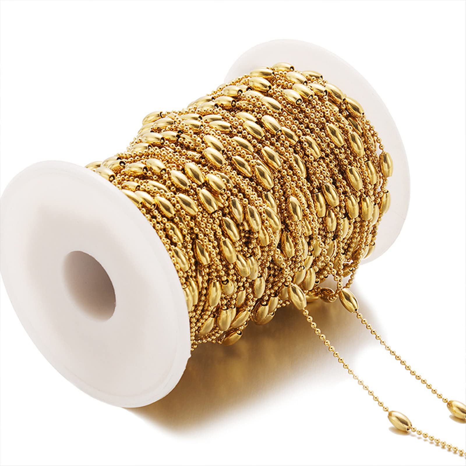 Catena sottile in acciaio inossidabile con catena a maglie intrecciate, lunghezza 4 mm, catenina con perline satellitari, 4 mm, con bobina per gioielli fai da te
