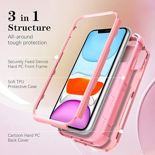 Miniatura 4 de Lupct Funda de teléfono resistente para iPhone 11 Pro Max de 6.5 pulgadas para niños y niñas, linda caricatura, dura, triple capa, resistente,