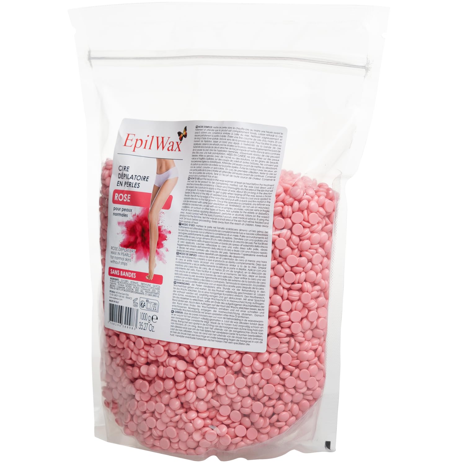 EPILWAX S.A.S - Perles de cire à épiler Pelable ROSE - sachet de 1kg Cire Chaude Réutilisable