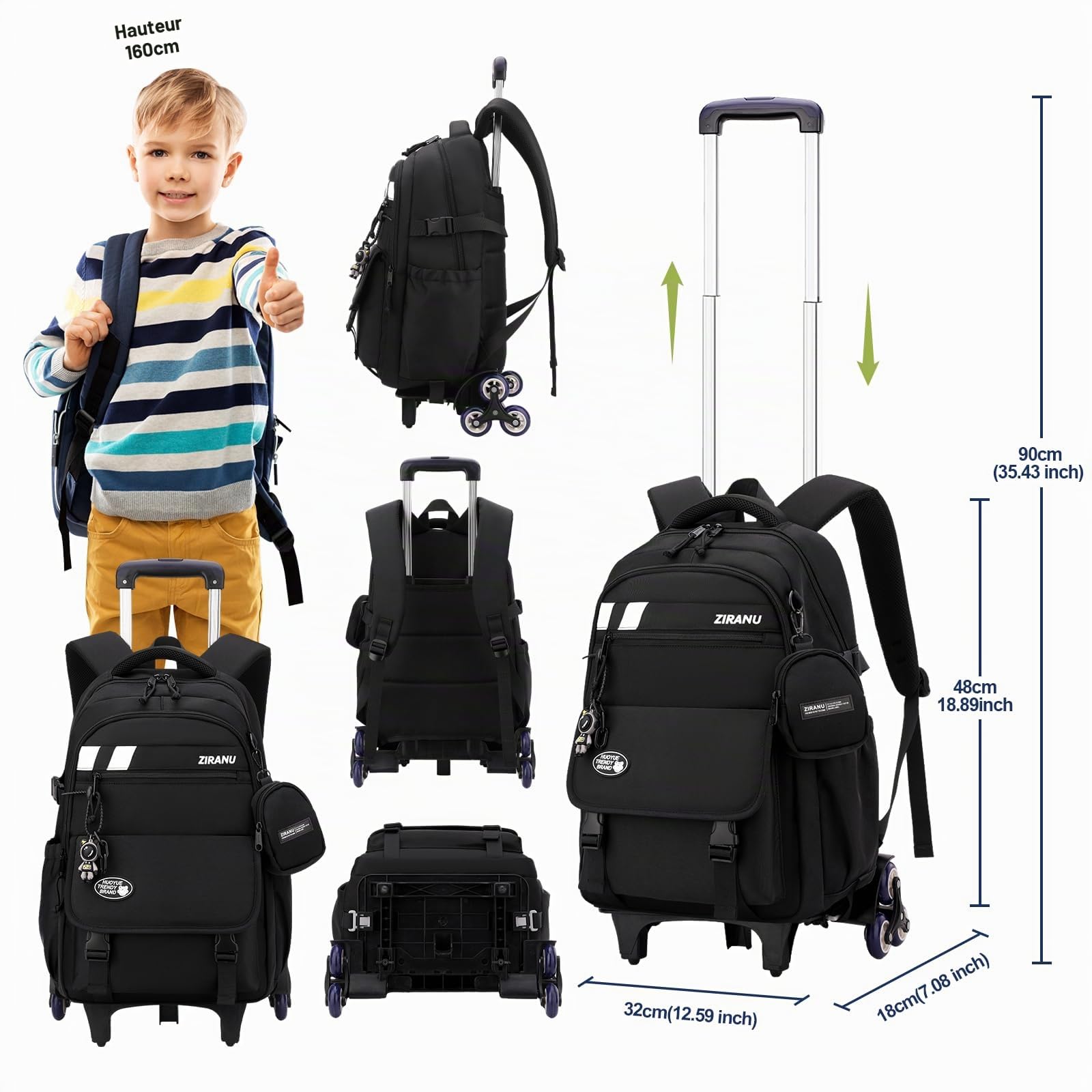 3pcs Sac à Dos a Roulette Primaire Cartable Scolaire Enfant Fille Sac Roulette Trolley Bagage Cabine Cartable a Roulette Fille Garcon Cartable Garcon Primaire