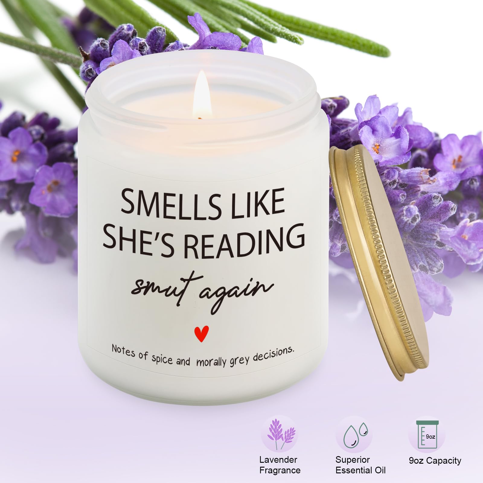 Book Lovers Gifts, Smutty Reading Gift for Bookworm, Librarian, Bookish Decor - Funny Birthday, Mothers Day Gifts for Book Lovers Women, Readers - Smut Candle