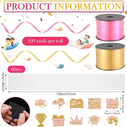 Miniatura 3 de Teling Kit de 60 tubos Lei para fiesta de graduación, 60 unidades, 2 rollos de cintas Leis, 600 piezas para regalos de fiesta de graduación (rojo,