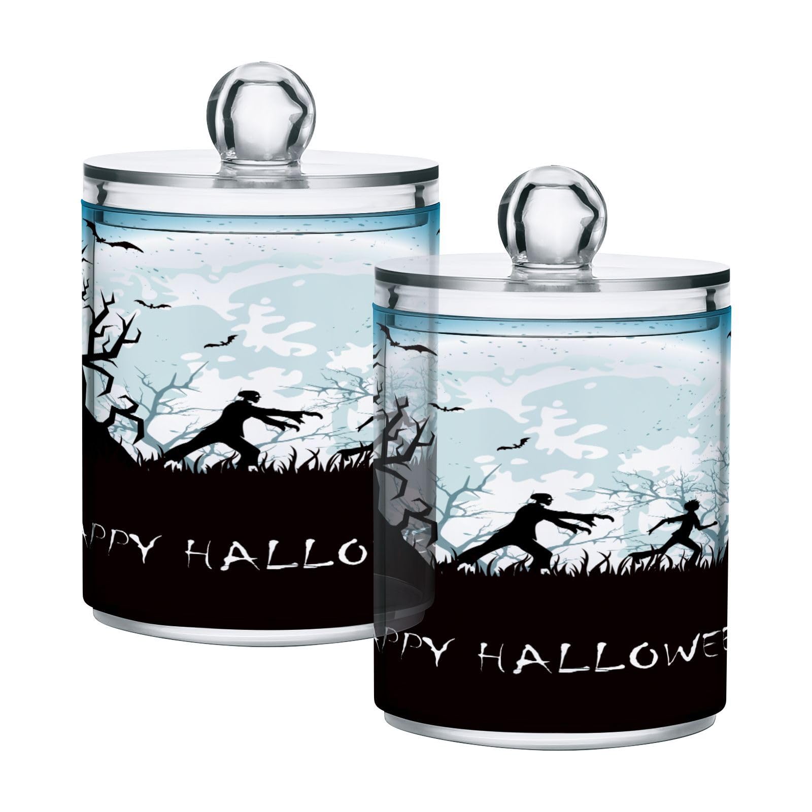 Halloweens-background Restroom Bathroom Organizers with Lid Qtip Holder Dispenser Apothecary Jars Cotton Balls Pads Swabs Holder Jar 4