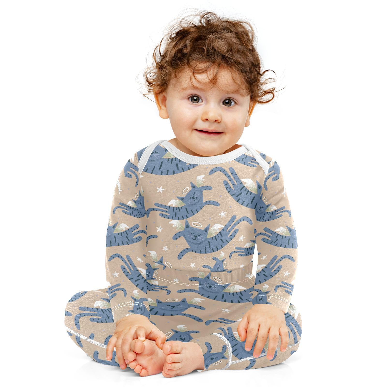 vvfelixl Baby Bodysuits Pants Sets Cute Cat Wing Baby Bodysuit Long Sleeve Baby Clothes for Boys Girls 12-18M