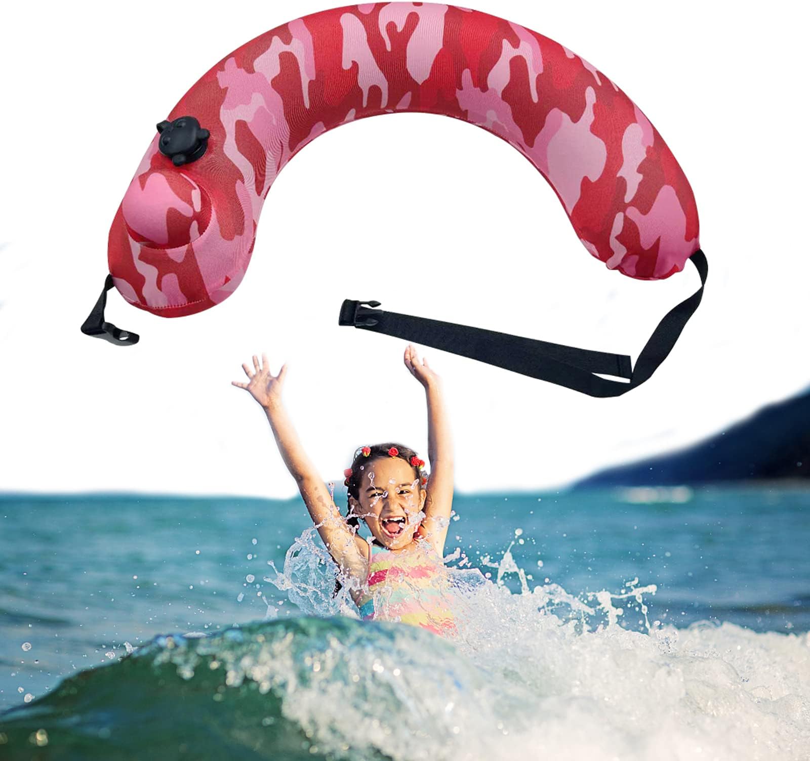 Inflatable Swim Trainer for Kids/Adults, Protable Swimming Life Belt for Training, Multifunctional U Shaped Travel Nect/Waist Pillow