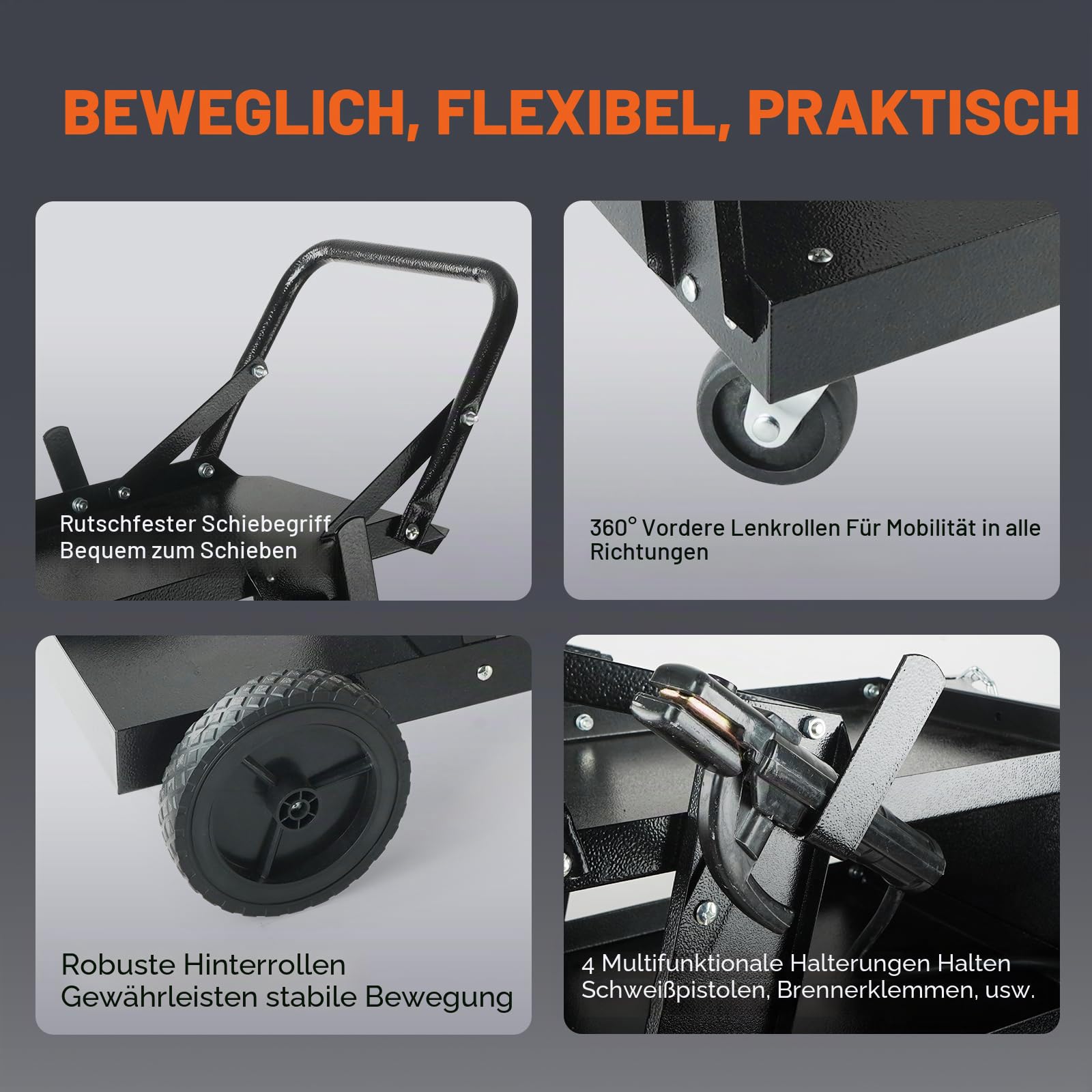 VEVOR Schweißwagen 3 Ablageflächen Schweißmobil Max. 168-181kg Wagen für Schweßgeräte mit 2 Gasflaschenhalterung Ideal für Handschweißen Schutzgasschweißen Argon-Lichtbogenschweißen