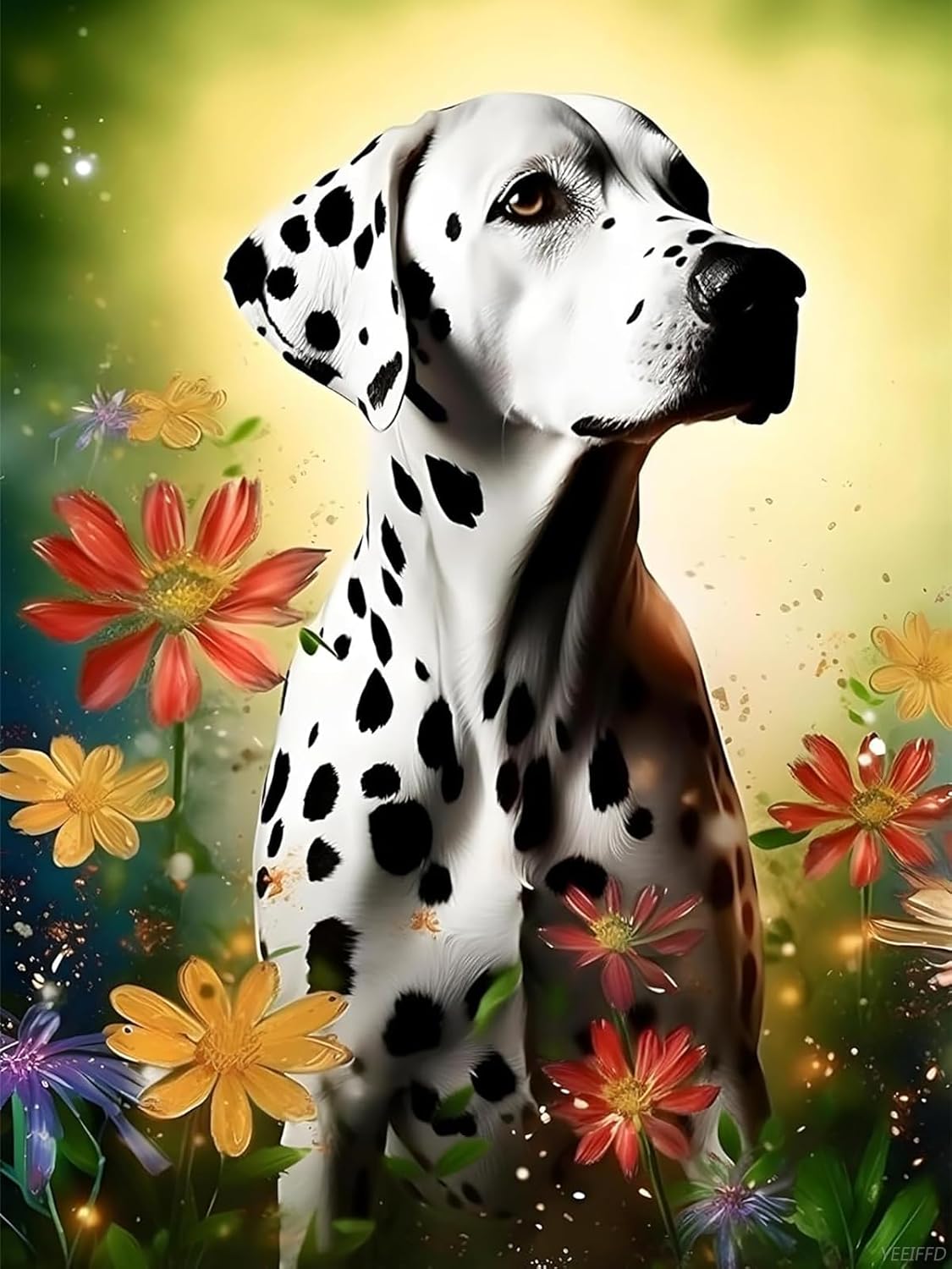 YEEIFFD 5D Dalmatian Dog Diamond Painting Kits for Adults, DIY Flower Diamond Art Kits, Round Full Drill Gem Arts and Crafts Kits for Home Wall Decor Gifts 12x16 inch