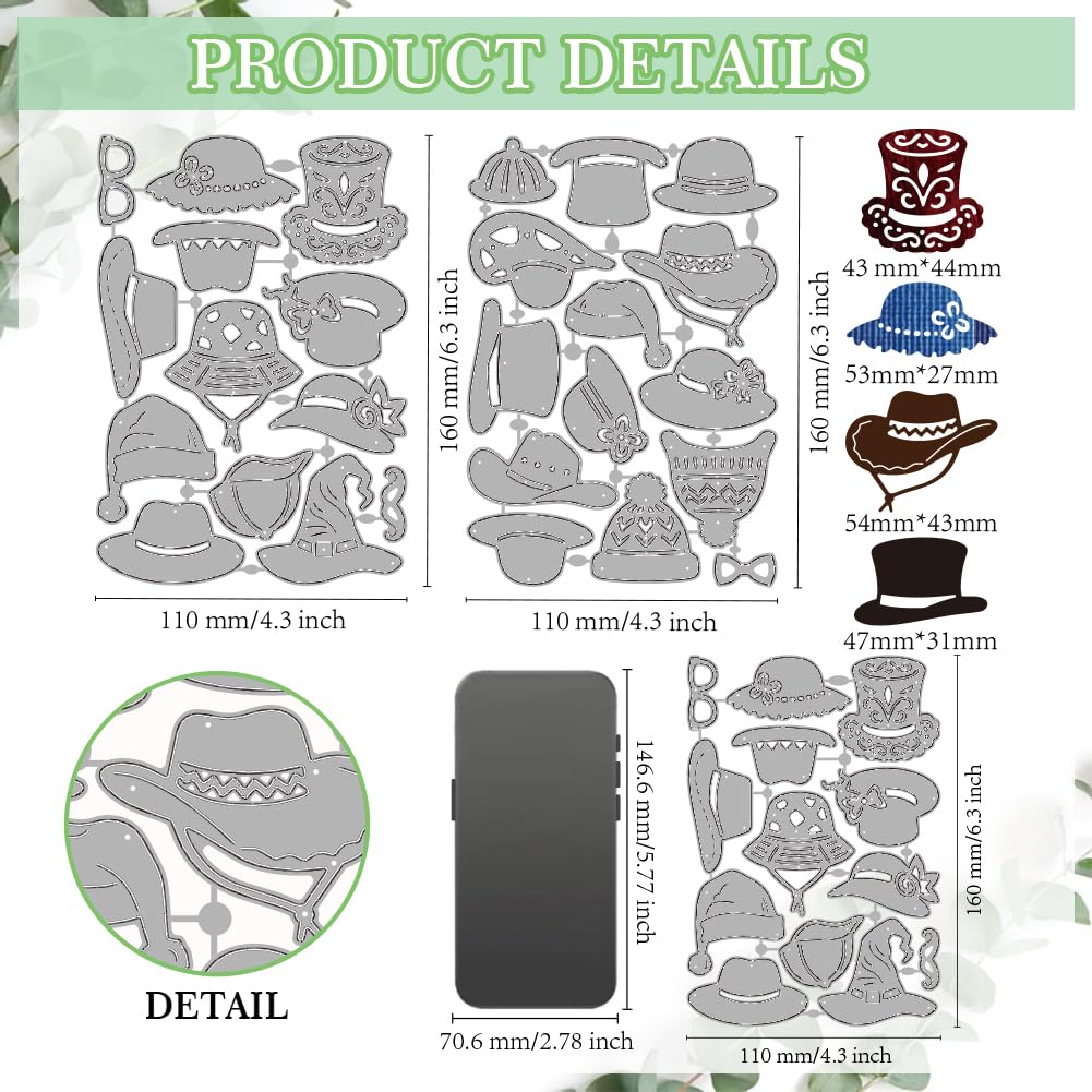 MAYJOYDIY Metall-Stanzformen mit Hutmotiven, Cowboyhut, magische Hüte, Stanzformen, Brillen, Schnurrbart, Krawatte, Prägeschablonen, Scrapbooking, Werkzeug für DIY, Scrapbooking, Basteln