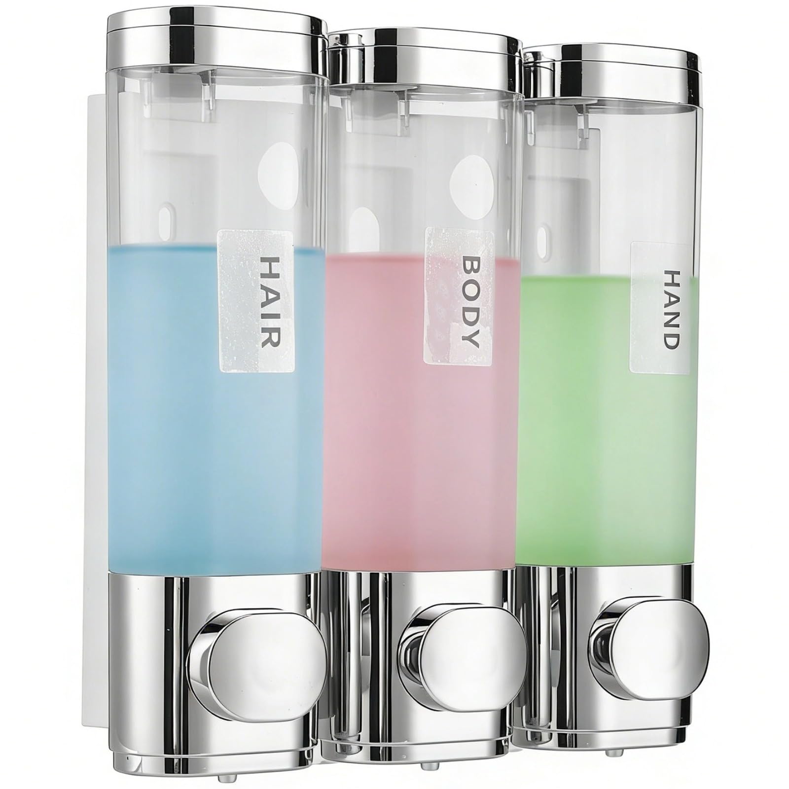 3-Kammer-Spender zur Wandmontage, ohne Bohren, ABS, transparent, 3 x 298.7 ml Fassungsvermögen, für Badezimmer, Dusche, Seife, Shampoo, Conditioner
