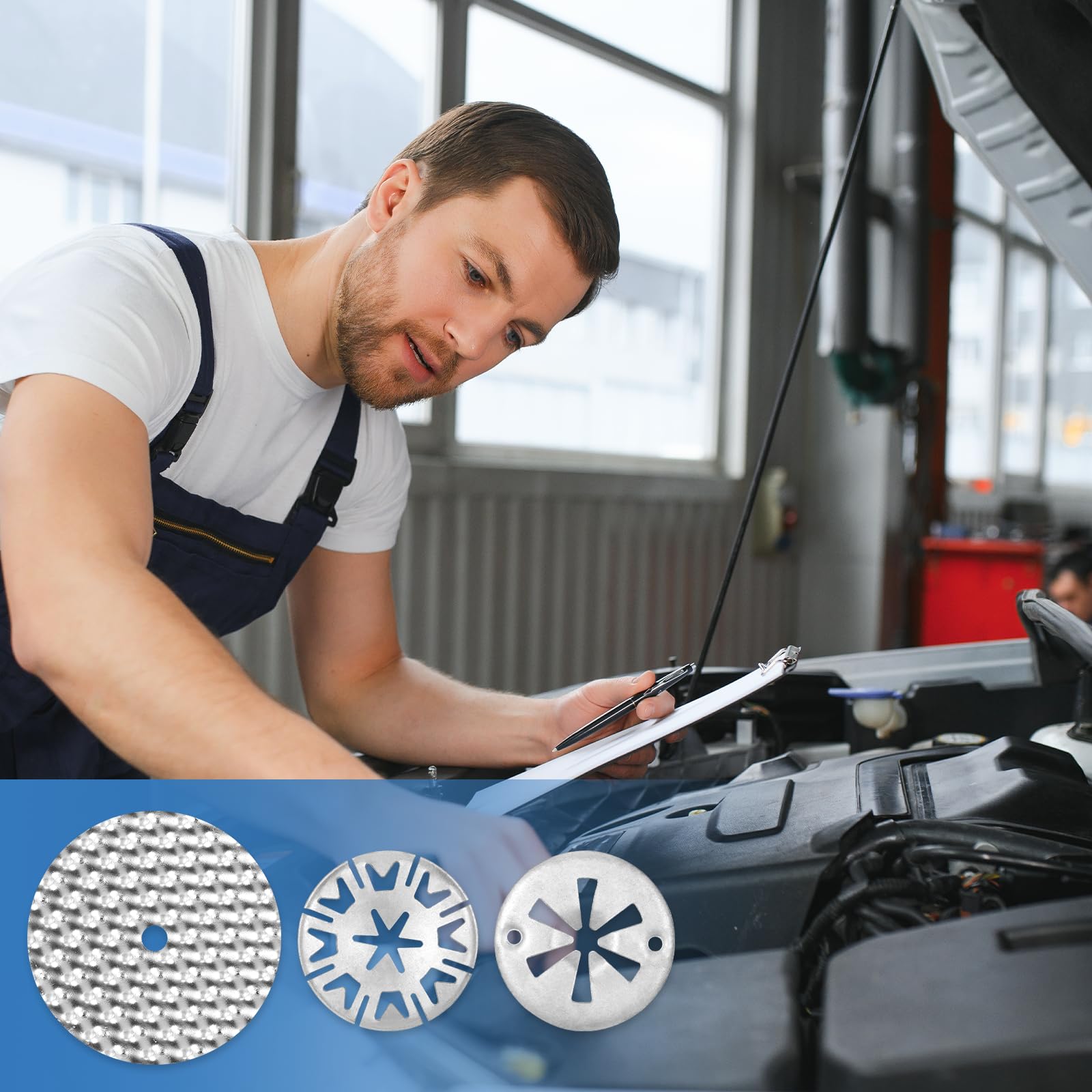 Zocipro Zestaw naprawczy osłony termicznej, 30 mm podkładki zabezpieczające ze stali ocynkowanej z podkładkami termicznymi ze stali nierdzewnej 52 mm, kompatybilne z większością modeli samochodów