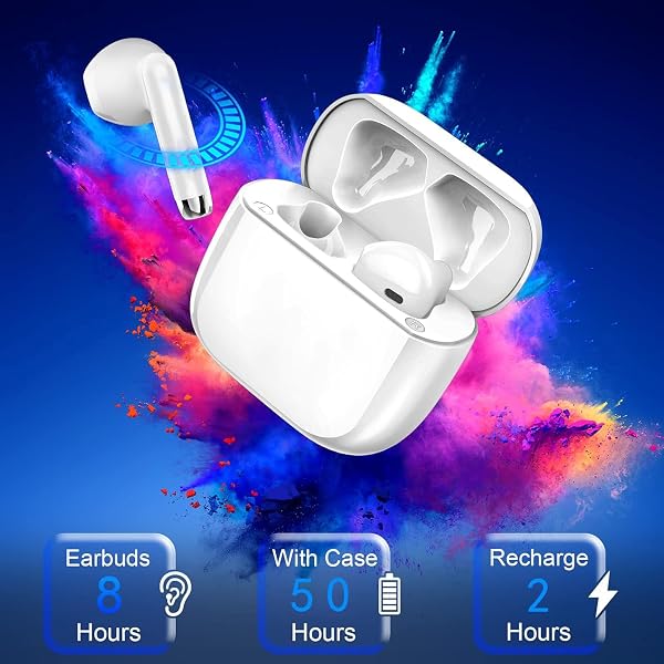Cuffie Bluetooth, Auricolari Bluetooth 5.3 Wireless, 50 Ore Stereo HiFi Immersivo, Cuffiette In Ear con HD Cancellazione Rumore Mic, IP7 Controlli Tattili Cuffie Senza Fili per iPhone Galaxy Android - 4