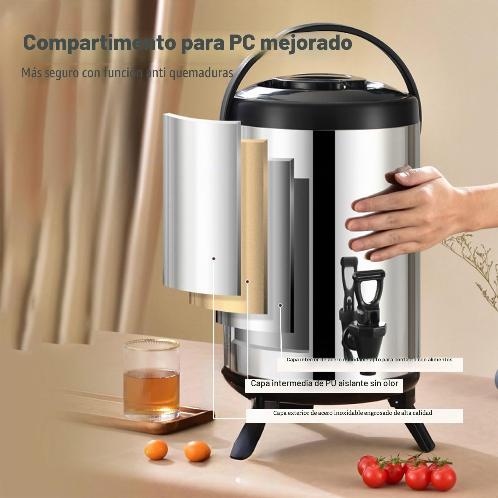 Dispensador de bebidas isotérmico 6/8/10L, termo dispensador de bebidas calientes y frías, acero inoxidable para alimentos, conservación de larga duración, caliente y frío, para camping y restauración