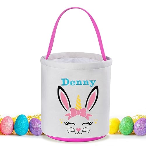 VAPCUFF - Cesta de Pascua personalizada para niños, cestas de Pascua personalizadas para niños y niñas, cesta de conejo de Pascua, cesta de caza de