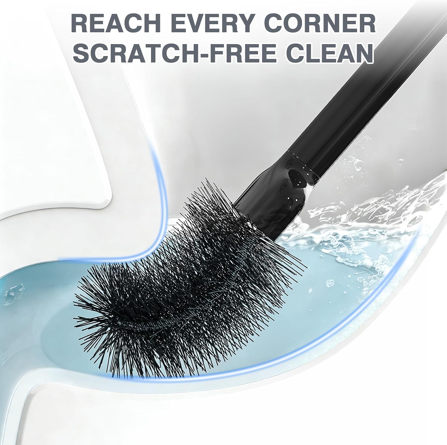 2-in-1 Toilet Brush Set with Natural Wood Handle: Toilet Brush with Nylon Bristles + Compact Holder - Eliminates Blockages Effectively, Black