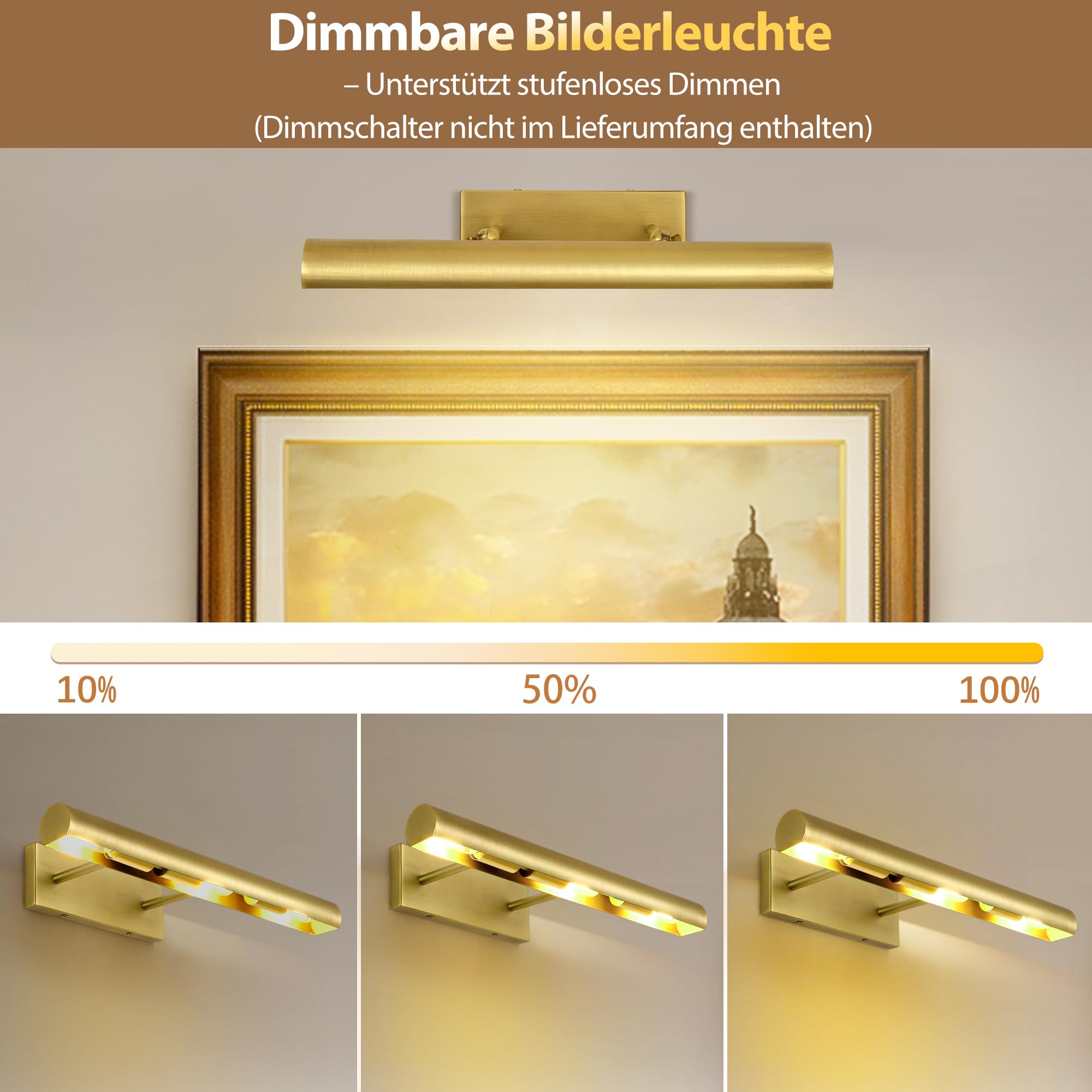 Modern Gold Bilderleuchte,Spiegelleuchte Bad 45.7CM Innen Wandleuchte, Badezimmer Spiegellampe, Bildbeleuchtung für Schlafzimmer, Wohnzimmer, Wand, Dartscheibe, Spiegel