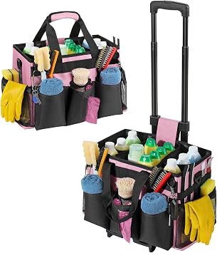 Housolution Rolling Cleaning Caddy Bag with Wheels, Pink