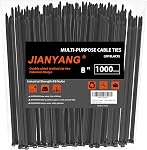 8 Inch Zip Ties Double Sided Toothed (Bulk 1000 Pack Black),65lbs Tensile Strength Heavy Duty Cable Wire Ties with Self-Locking Adjustable Nylon Tie Wraps for Indoor Outdoor (Patented Design)