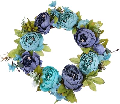 Amazon Cabilock 人工ローズフラワー花輪手作りピンク花の花輪人工春花輪花輪フロントドア壁バレンタインデーの結婚式のパーティーホームブルー 造花 オンライン通販