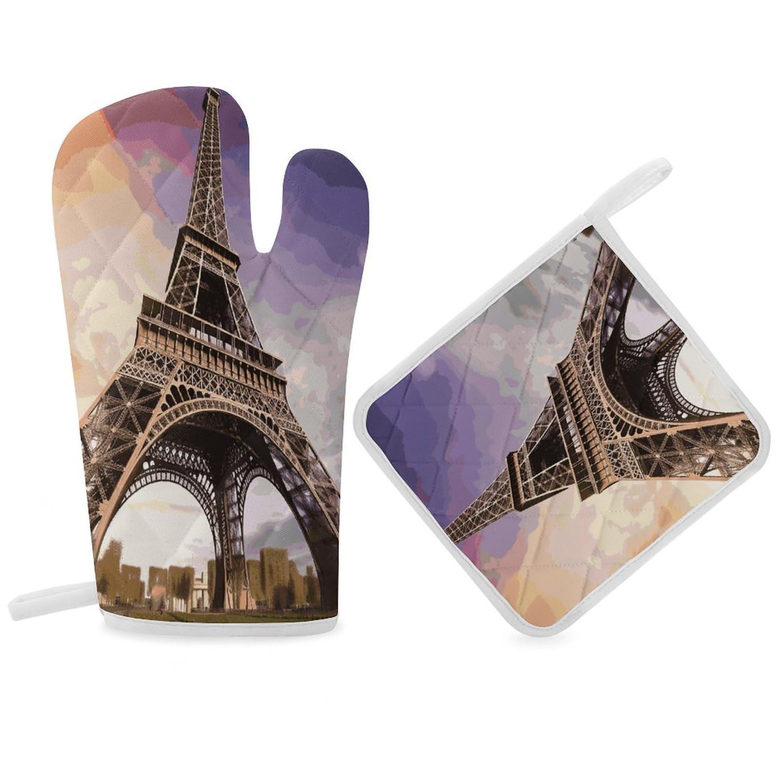 Fodpand Women's Style Eiffel Tower2 Oven Mitts And Pot Holders Sets,Oven Gloves For Kitchen Oven Mitts And Potholders For Baking Cooking Grilling Apartment Essentials