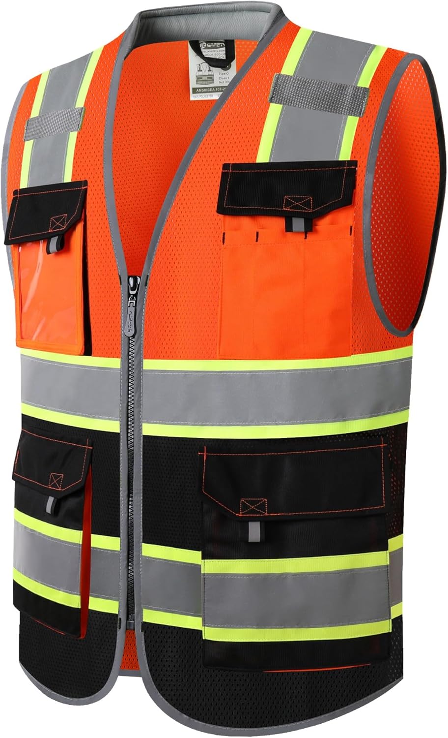 JKSafety Safety Vest for Men Women Hi Vis with Pockets and Cushioned Collar Construction Vest Meet ANSI Standard (BX360)