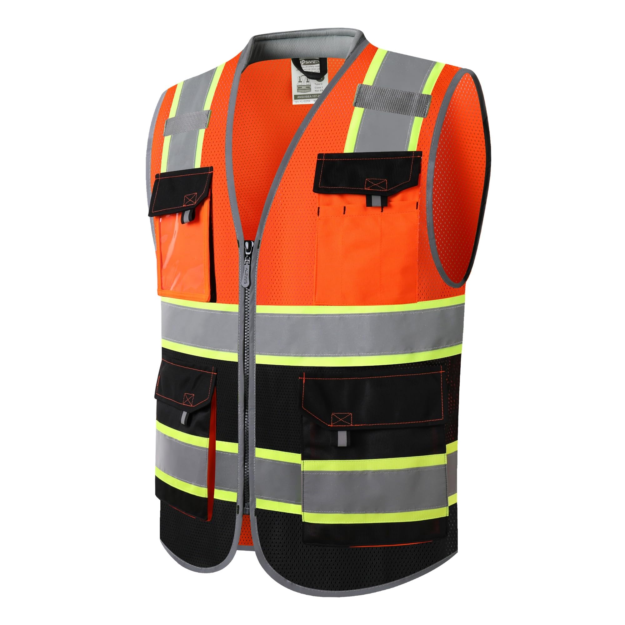 JKSafety Safety Vest for Men Women Hi Vis with Pockets and Cushioned Collar Construction Vest Meet ANSI Standard (BX360)
