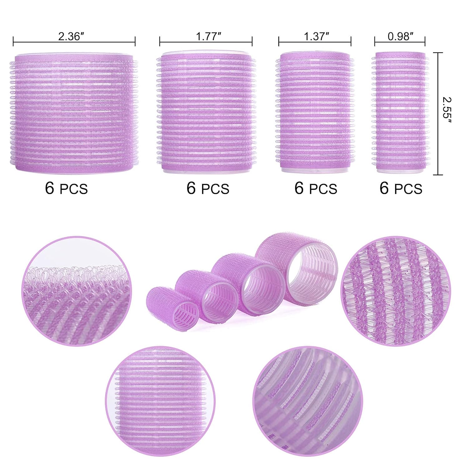 Jumbo Size Hair Roller Set, Self Grip Hair Rollers Salon Hair Dressing Curlers, Self Holding Rollers for DIY Hair Styling, 4 Sizes 24 Pack with Travel Bag 24Pcs Duckbill Clips : Beauty & Personal Care