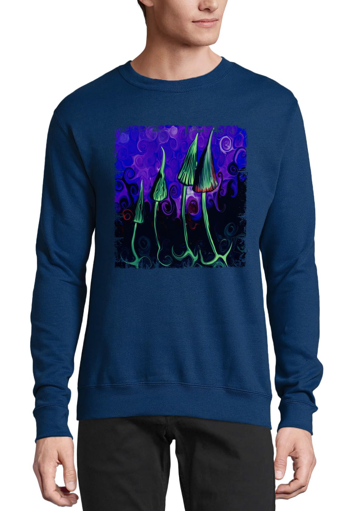 Pull art psychédélique dark mushroom en coton premium bleu - 3