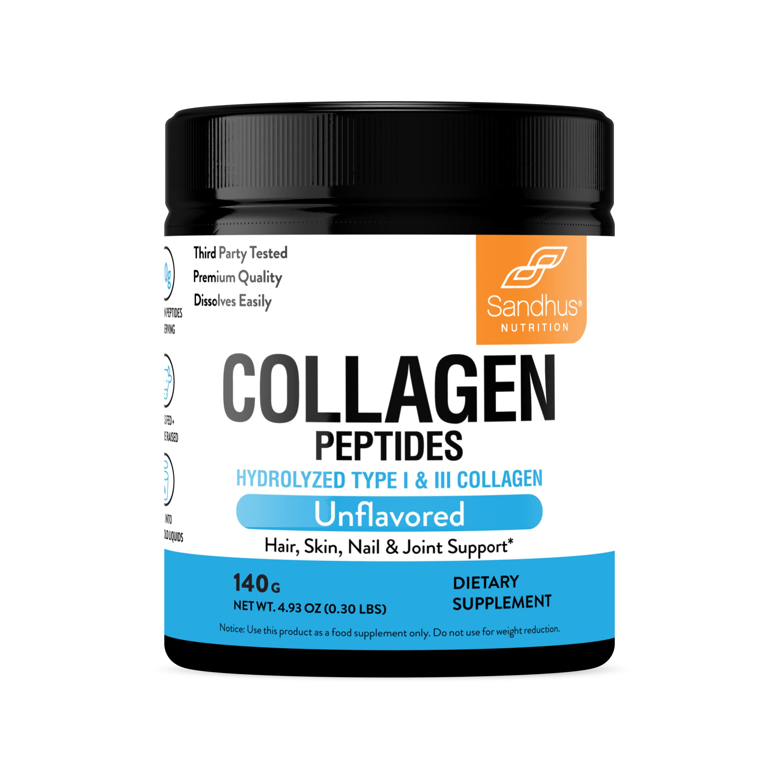 Sandhu's Collagen Peptides Powder|4.9 oz Unflavored| Grass-Fed Hydrolyzed Bovine Collagen | Supports Youthful Skin, Hair, Nails, Mobility & Flexibility