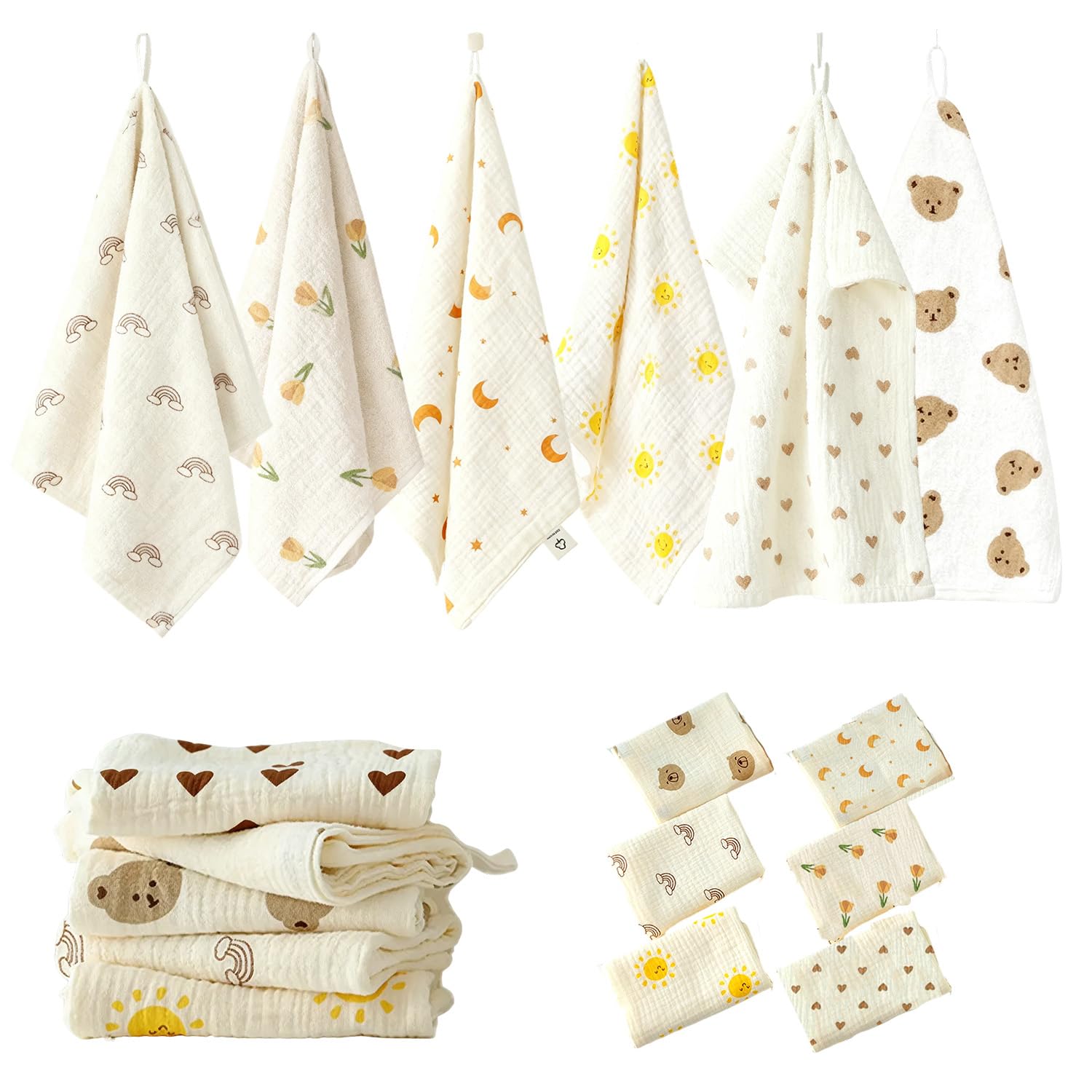 Wuneiox 6 Pack Muslin Cloths for Baby 100% Cotton Baby Muslin Cloths, Four Layer Ultra Soft & Absorbent Burp Cloths