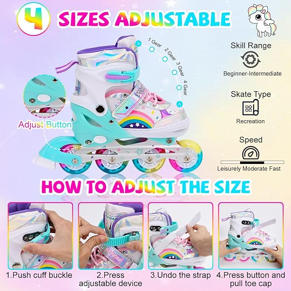 Patines en Linea Ajustables para Niña Niño Patines Linea con Todas Las Ruedas iluminadas, Patines en línea para niños para Uso en Interiores y Exteriores - 3
