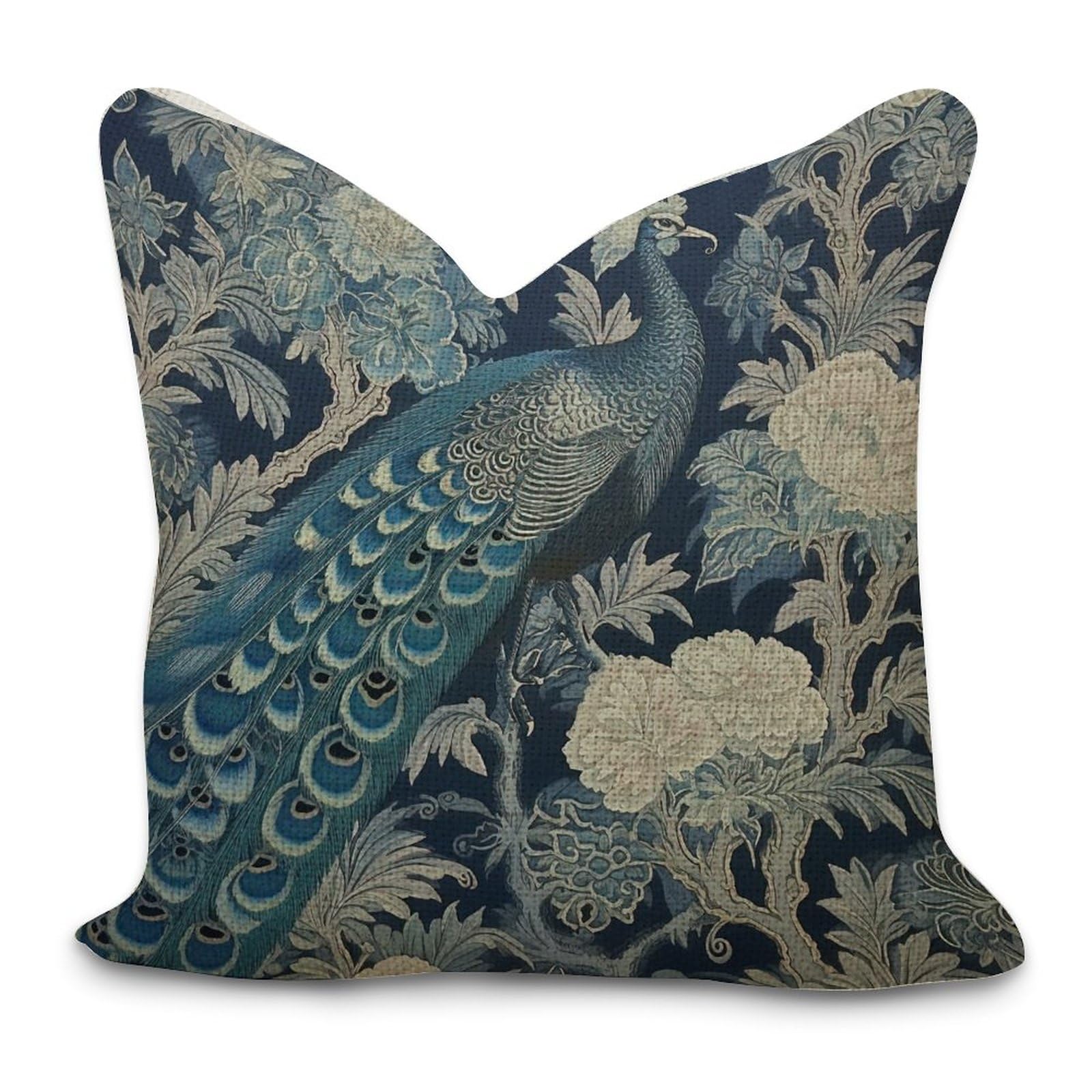 HGOD DESIGNS Peacock Pillow Case Cover - Vintage Blue Colorful Design, 18x18 Inches, Double Sided