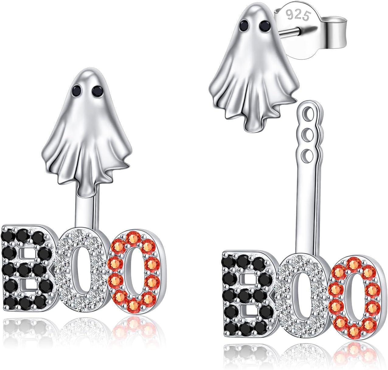 S925 Sterling Silver Ghost Boo Posts Ear Jacket Earrings for Women Front & Back Stud Earring Jackets Halloween Earrings