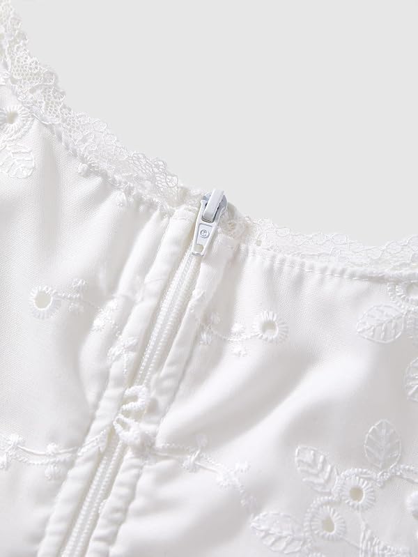 winkbay Women's Floral Embroidered Lace Crop Tank Top Deep V Neck Boned Party Club Corset Tops White Medium by winkbay - Image 5