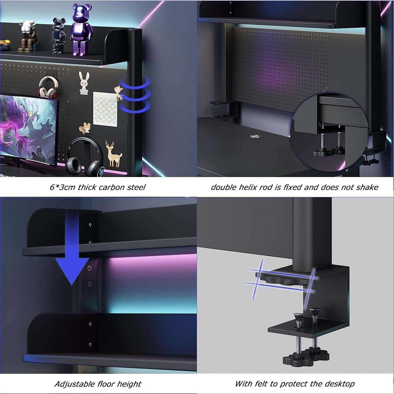 Clamp On Desk Organizer Shelf, Desk Extender Pegboard Workstation,Computer Desk Accessories for Office, Privacy Panel for Gaming Desk,Clamp-on 23.6/31.5/39.3in Desktop Shelving System, Black (Size :