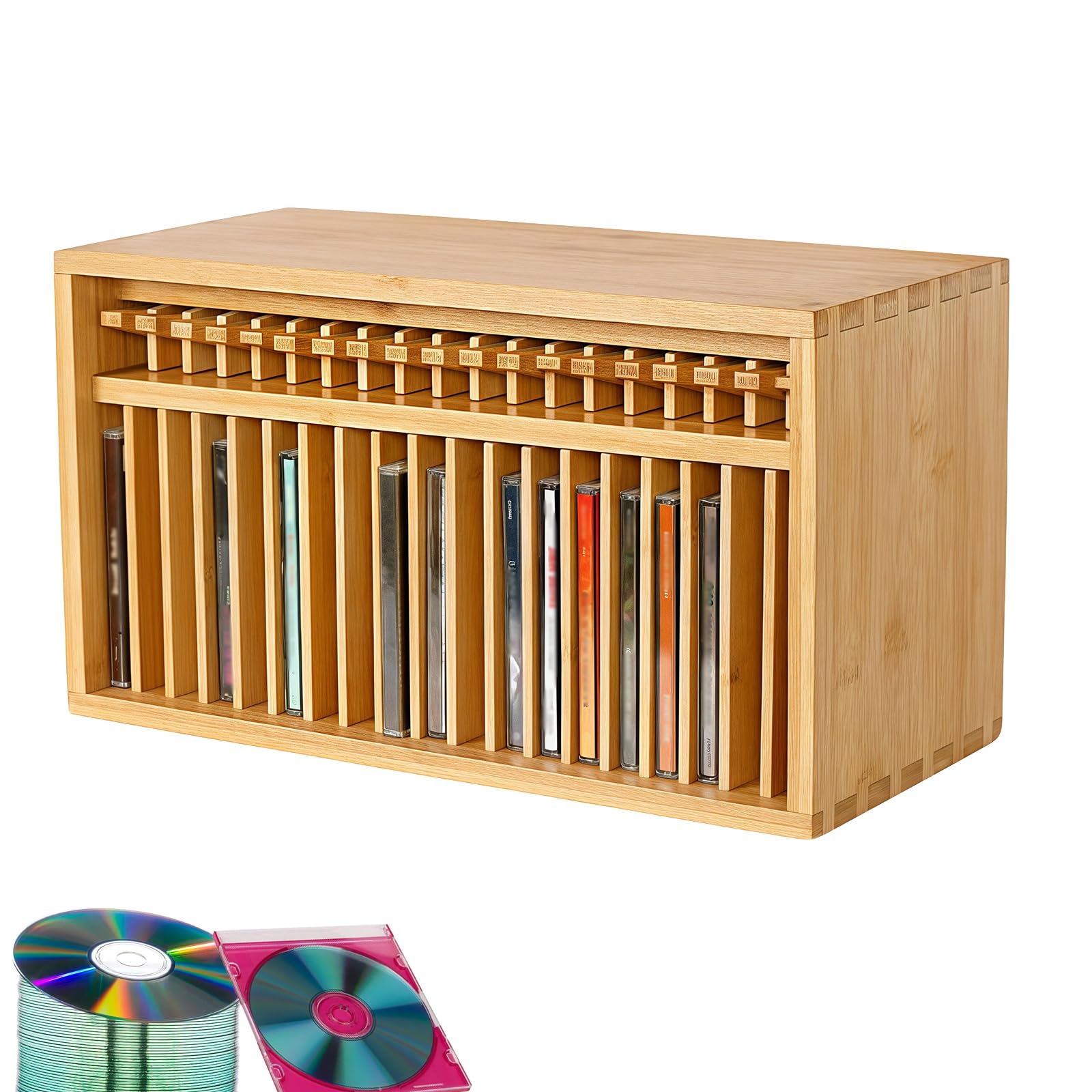 Scaffale in legno per CD, 19 scomparti, organizer da scrivania per casa, ufficio, musica e teatro