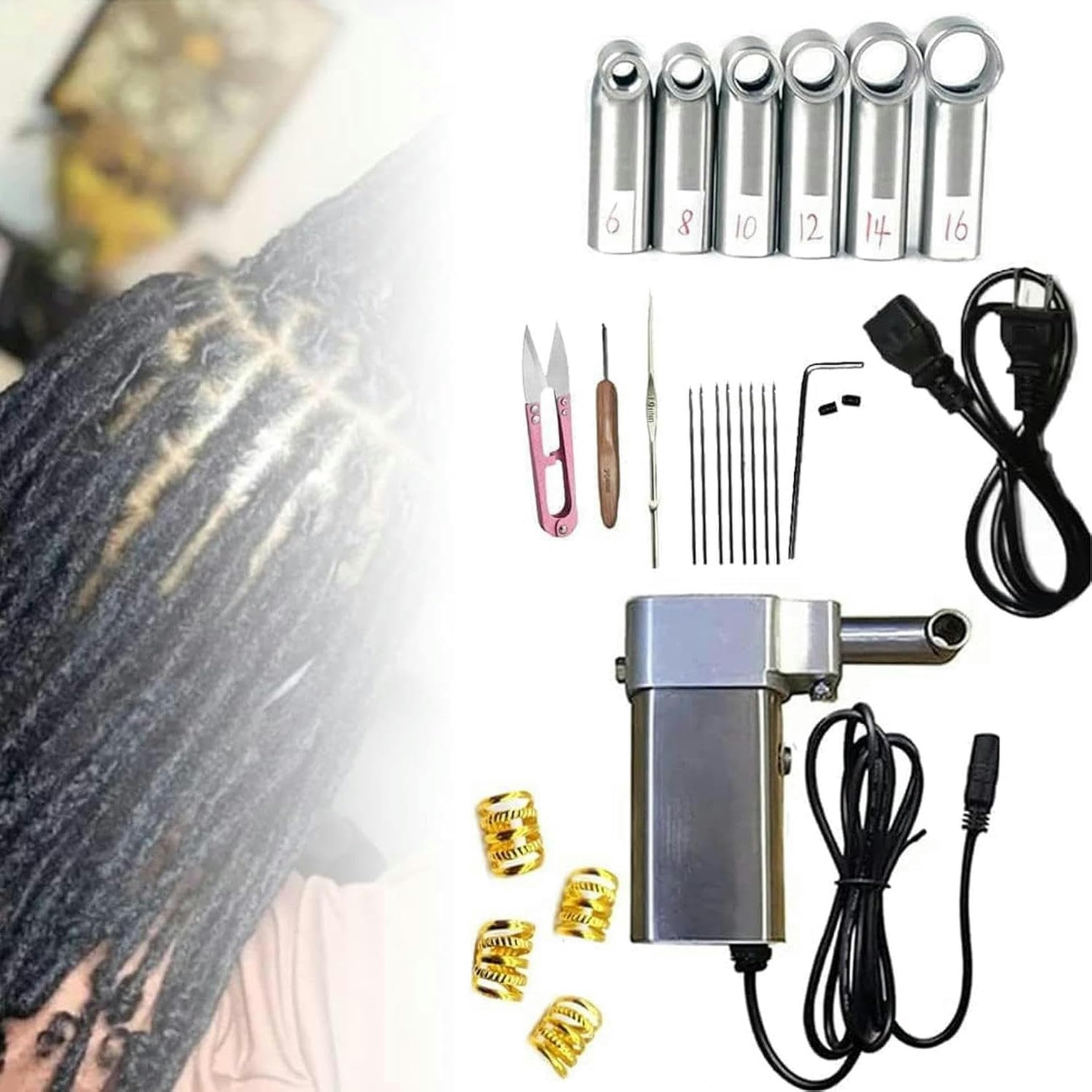 Machine à dreadlocks performante à 6 têtes interchangeables pour tresser