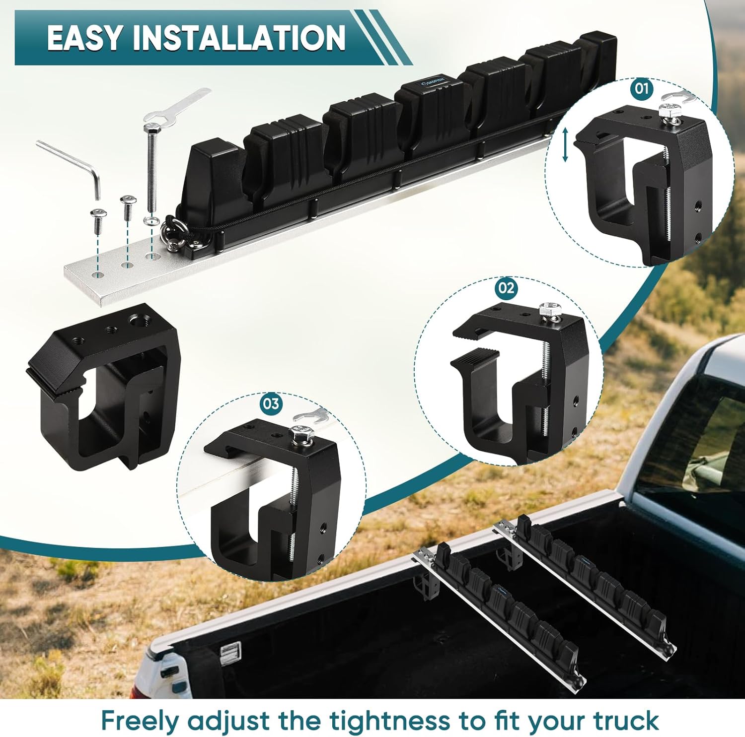 GADFISH Fishing Rod Holder for Truck Bed, Hold 6 Fishing Rods at Once, Adjustable Fishing Rod Holder Fits Most Fishing Rods, 2 Mounting Options
