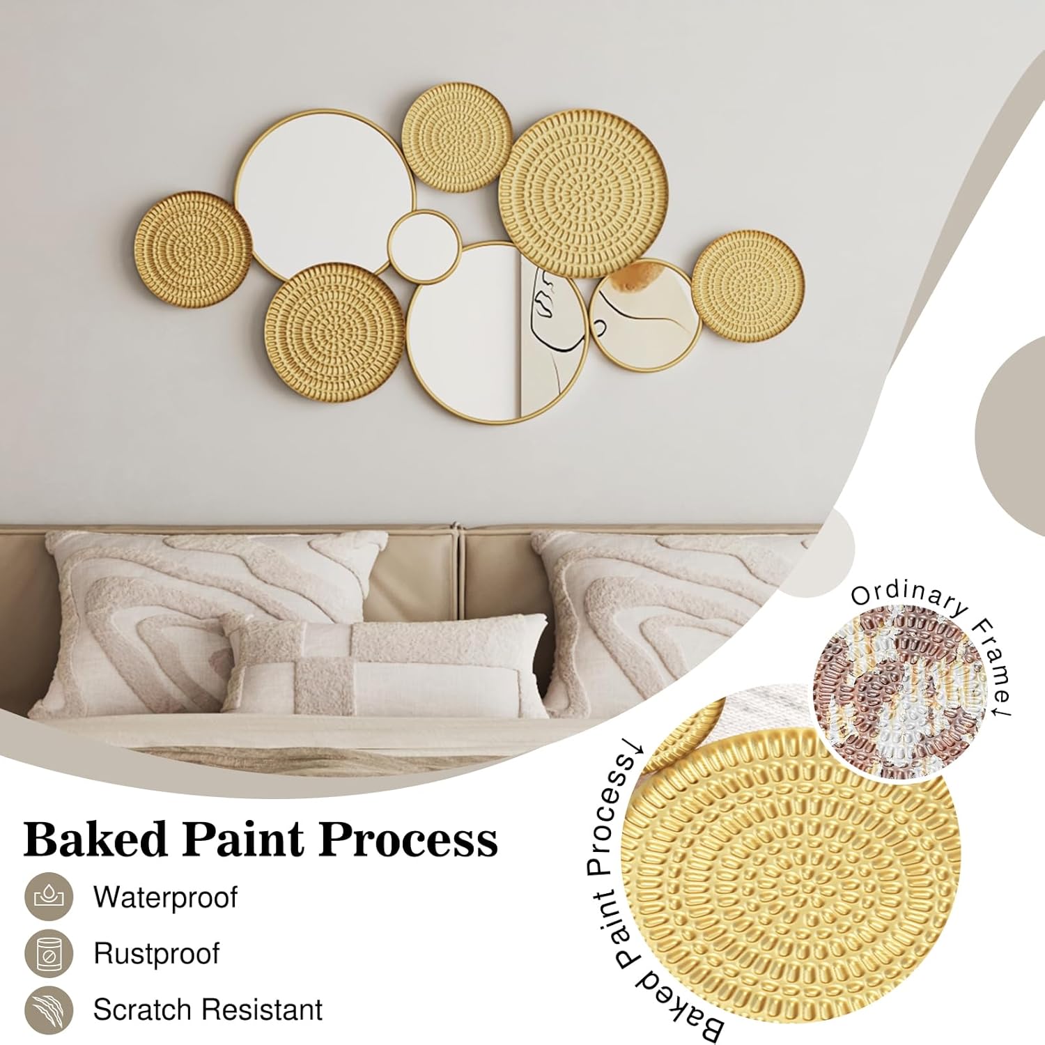 PERHOM 45"x23" Multiple Circle Mirrors for Wall Decor, Thick Metal Framed Decorative Mirror, Modern Wall Art Sculptures for Living Room, Entryway, Bedroom, Dinner Room, Fireplace - Image 4