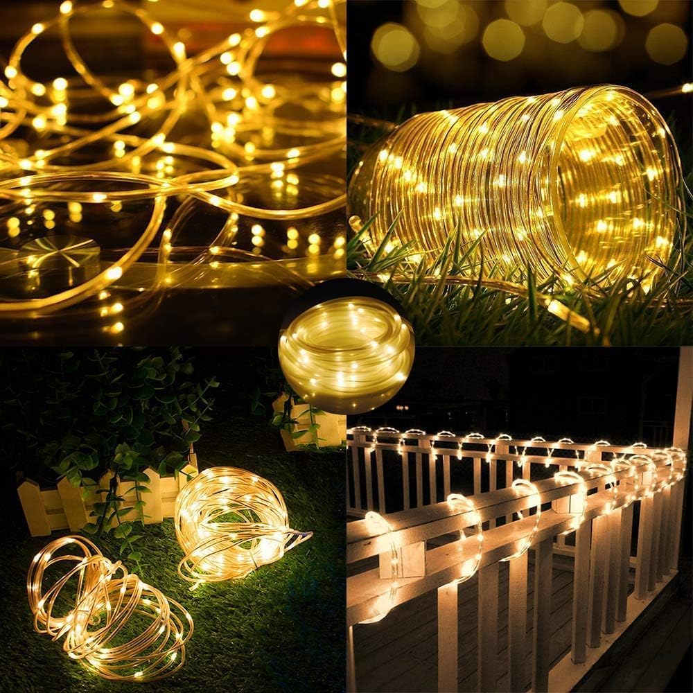 164 FT 1000 LED Rope Lights Solar Powered Waterproof String Lights 8 Modes Outdoor Tube Light Copper Wire Fairy Lights for Christmas Garden Fence Yard Party Pool Wedding Decor (1000 LED Yellow)