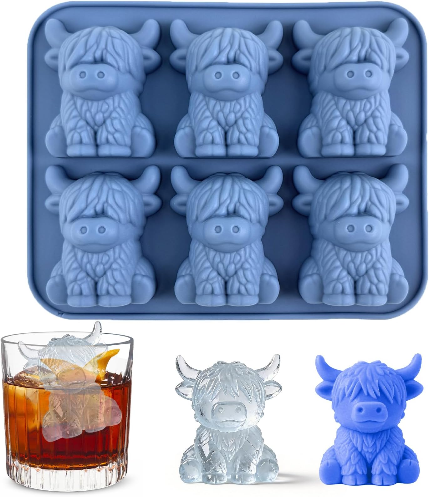 Highland Cow Ice Cube Molds 3D Highland Cow Chocolate Silicone Molds Cow Resin Candle Soap Making Mold Cow Shaped Ice Cube Trays For Whiskey Drinks, Parties, Bar, Birthday & Gift