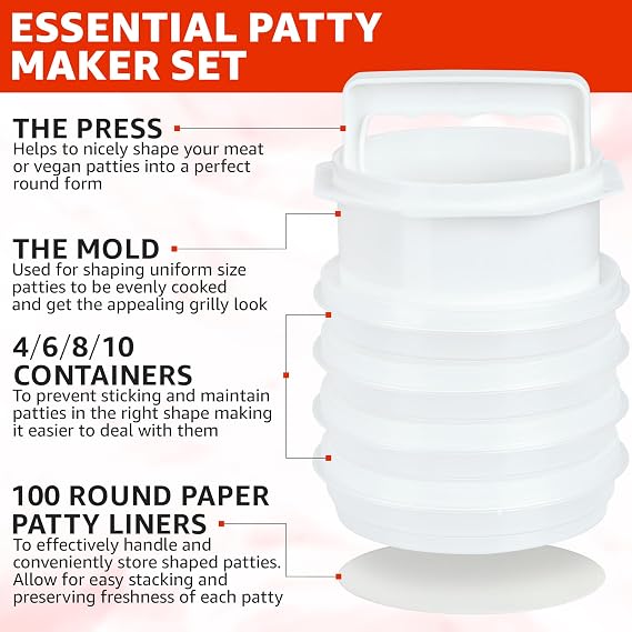 Hamburger Press Patty Maker Set 4 in 1 - Burger Patty Maker, Shaper for BBQ